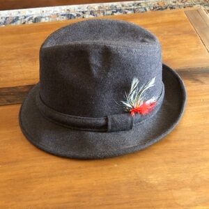 London Fog brown Fedora with Feather Accent